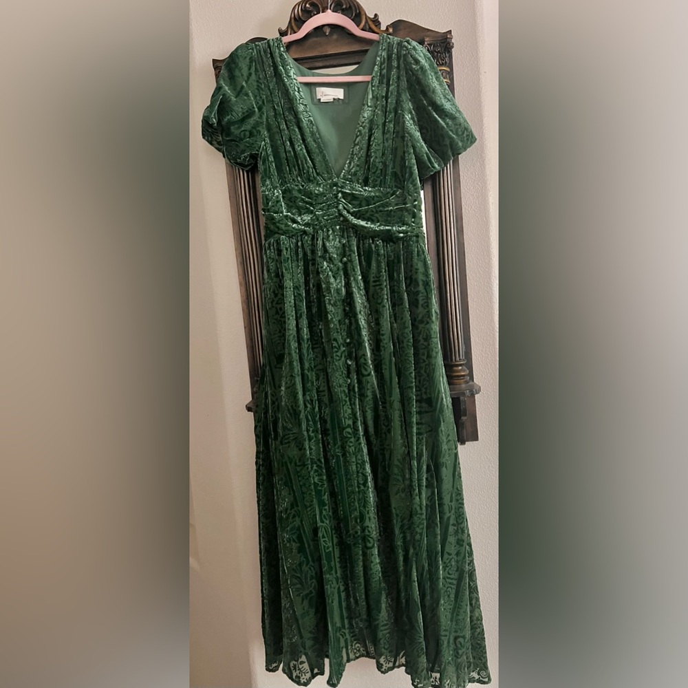 Anthropologie green velvet dress